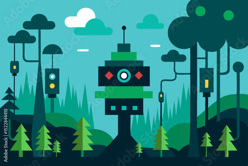 a cybernetic forest where nature and technology 