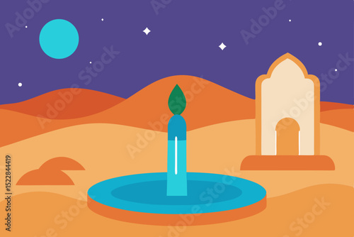 a desert oasis with a magical fountain 