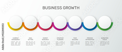 Modern and simple flat vector illustration. Infographic template with seven circles, elements, sectors and percentages. Designed for business, presentations, web design, interface 7 step diagrams