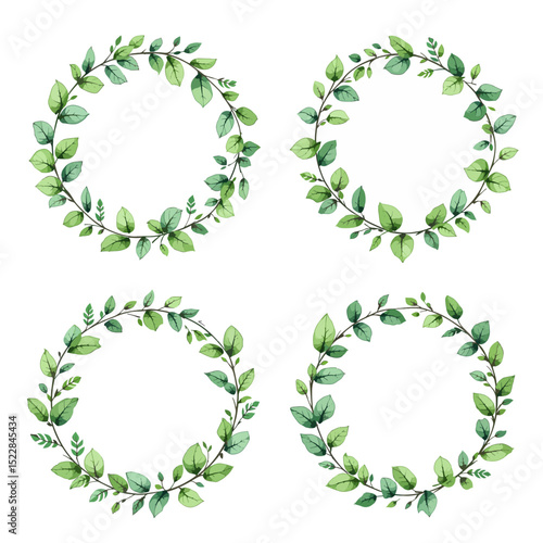 Watercolor Eucalyptus Leaves Wreath Illustration Green, Wedding Leaves	
