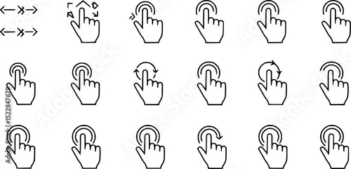 Touch gesture line icon set. Digital interaction outline symbol collection. Editable stroke. Isolated vector illustration
