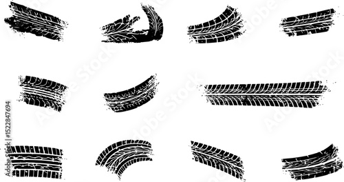 Background with tire wheel marks of cars. Vector illustration
