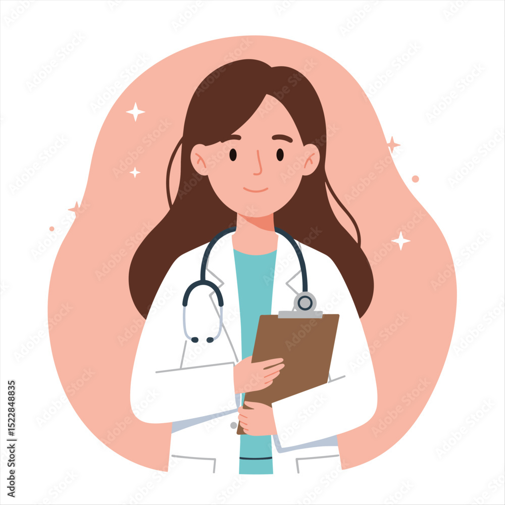 vector illustrations on medical theme. Female doctors in pensive poses and with a notebook vector illustrations on medical theme. Female doctors in pensive poses and with a notebook