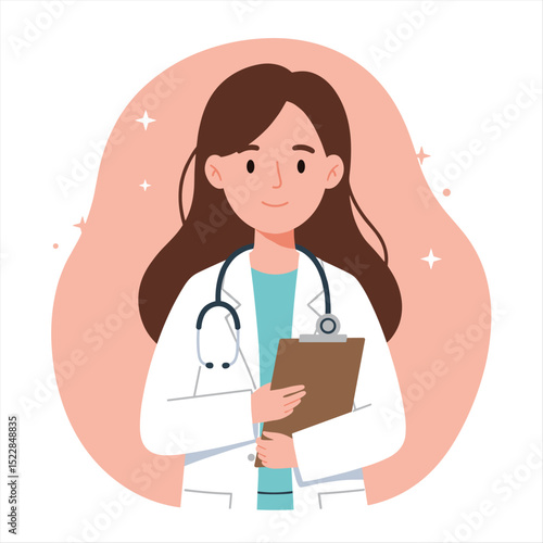 vector illustrations on medical theme. Female doctors in pensive poses and with a notebook