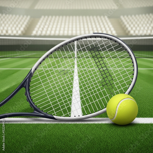Tennis Racket and Ball on G...