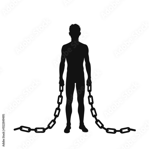 Silhouette of man holding long chains. Sad and mournful image symbolizes grief and loss. This somber illustration is perfect for funeral announcements, pet loss condolences, or memorial services.