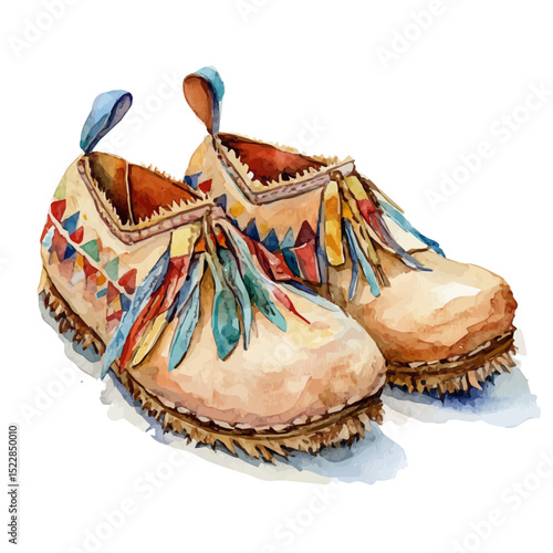 Moccasins, watercolor vector, high quality, isolated on a white background.