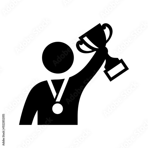Trophy icon. Gold medal and gold cup trophy. Winner. Vector icon isolated on white background.