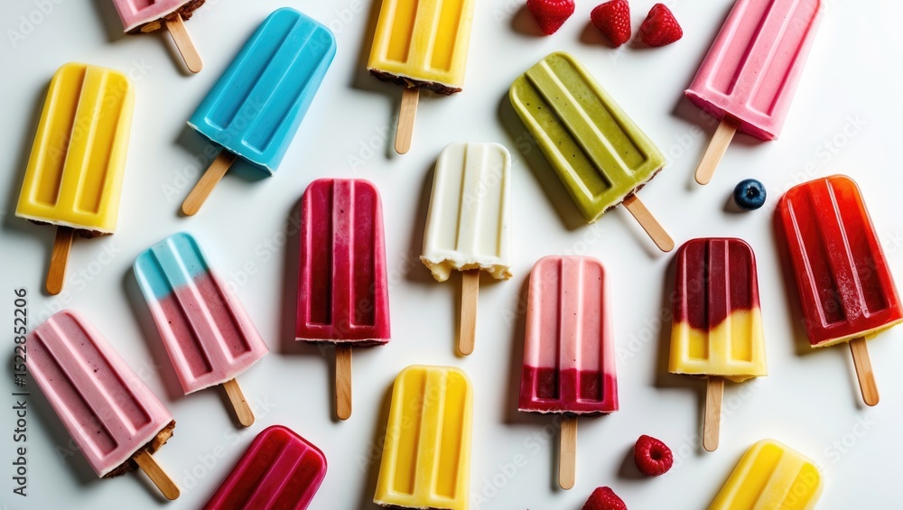 Variety Of Unique Popsicle Desserts Isolated On A White Background With Empty Copy Space For Text Variety Of Unique Popsicle Desserts Isolated On A White Background With Empty Copy Space For Text