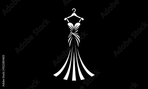 Vintage lace wedding dress vector logo with floral embellishments for wedding planners