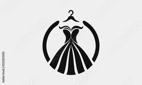 Elegant wedding dress silhouette vector logo design for bridal boutique branding