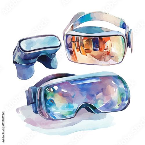 watercolor of Mixed Reality Devices, vector high quality, isolated on a white background.