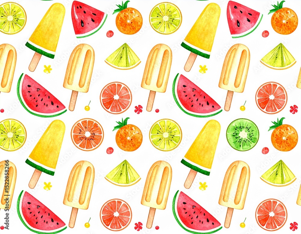 Obraz premium Letni wzór z lodami i owocami