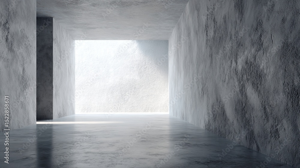 Obraz premium Minimalist concrete space with smooth floor and textured wall, clean lines and neutral tones. Serene simplicity in modern architecture.