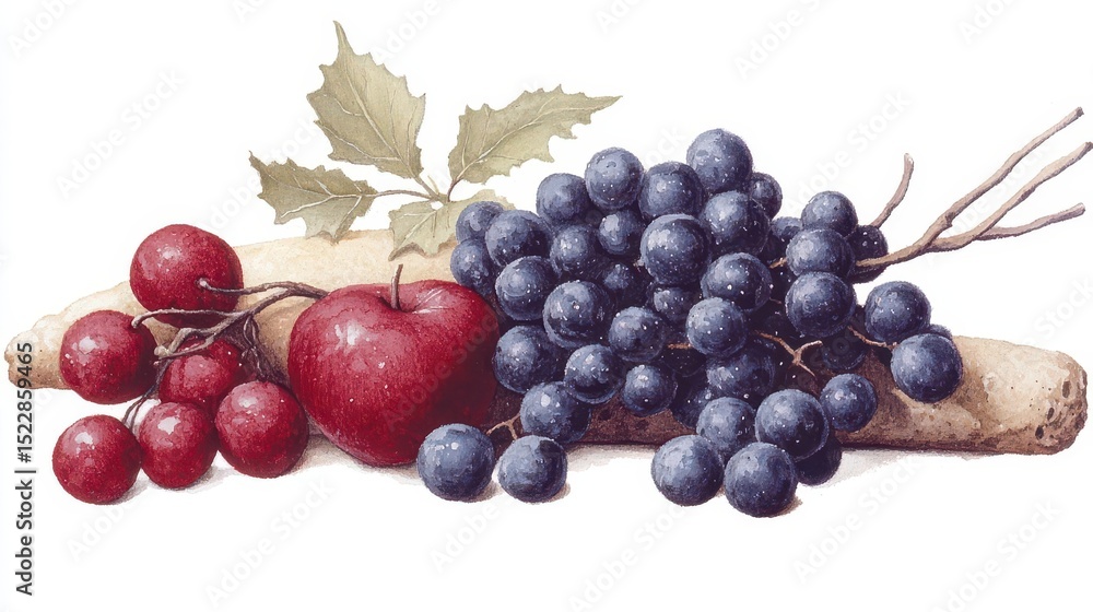 Obraz premium Autumn Harvest Still Life: Apples, Grapes & Bread