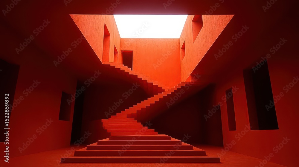 Fototapeta premium Red Architecture: Staircase and Light