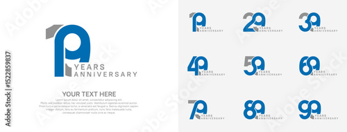 Anniversary logo set vector design, blue color for celebration event
