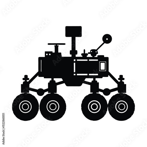 Silhouette of a space rover with mechanical arms and sensors