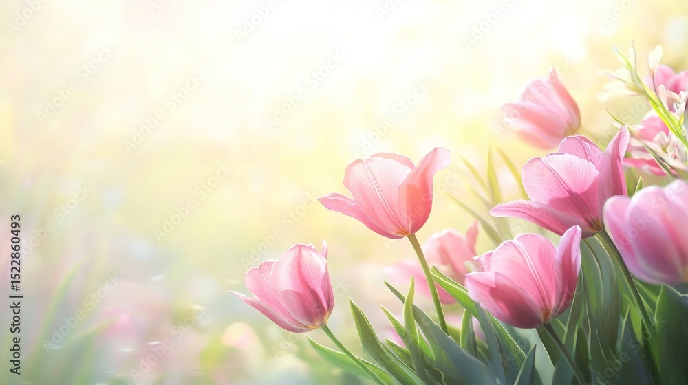 Fototapeta premium Delicate Pink Tulips in Soft Sunlight