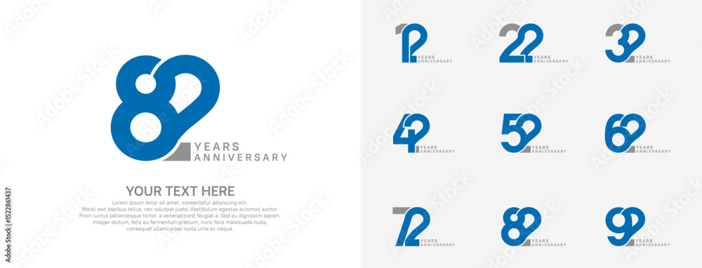 Naklejka premium Anniversary logo set vector design, blue color for celebration event