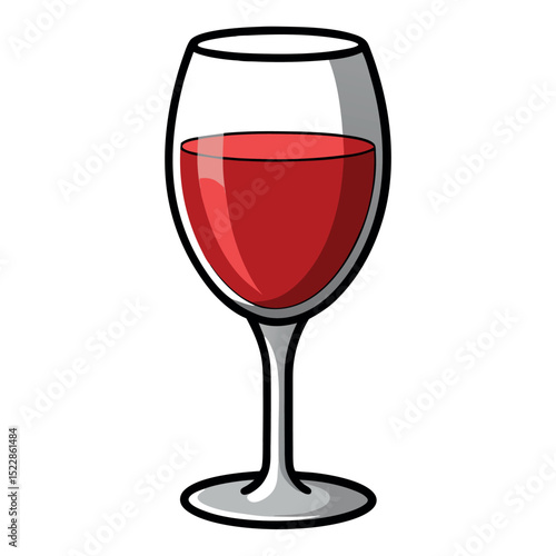 Cartoon Illustration of a Wine Glass Filled with Red Liquid Beverage