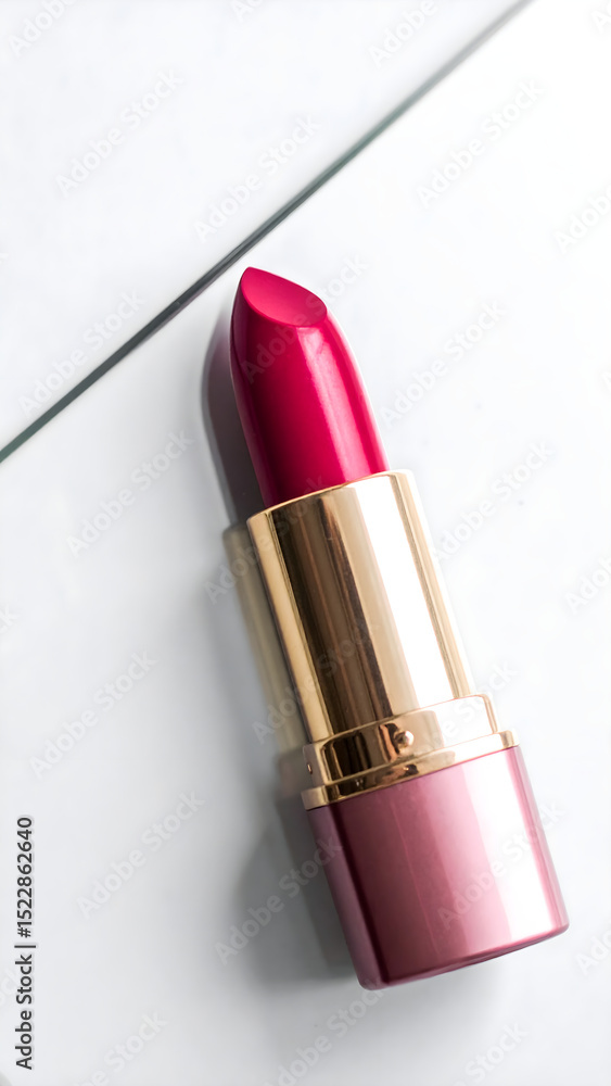 Obraz premium Elegant pink lipstick on a white background, glamour style