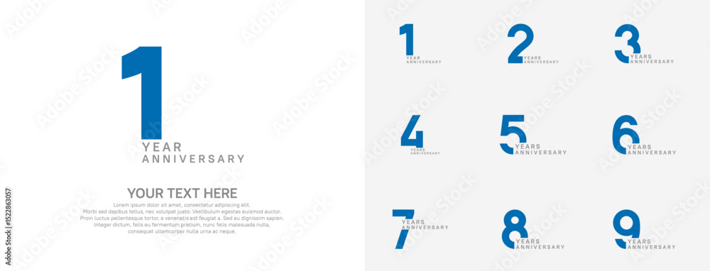 Naklejka premium Anniversary logo set vector design, blue color for celebration event