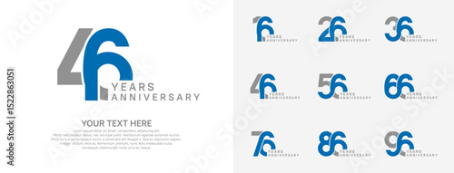 Anniversary logo set vector design, blue color for celebration event