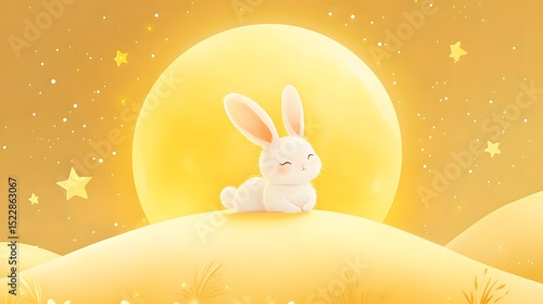 Chinese Mid-Autumn Festival illustrations featuring a full moon and a jade rabbit