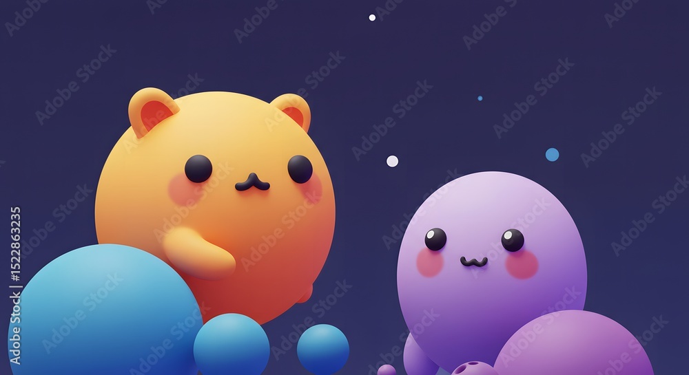 Cute Cartoon Characters with Spheres Cute Cartoon Characters with Spheres