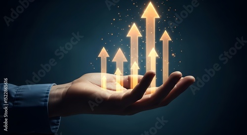 Growth, Success, and Progress  Hand Holding Ascending Arrows