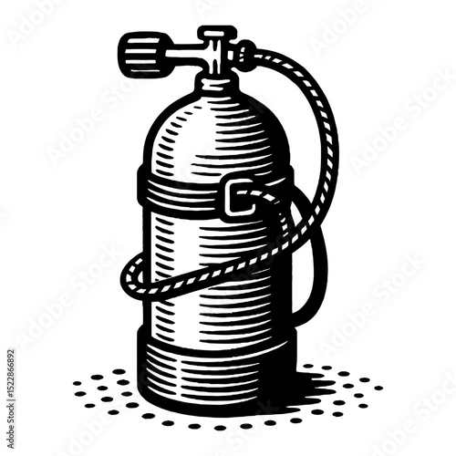 Scuba Diving Tank Black and White Outline Line Art Drawing Isolated Object
