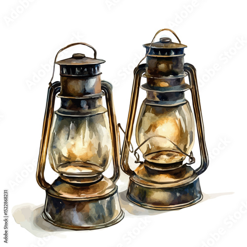 watercolor of Magic Lanterns, vector high quality, isolated on a white background.