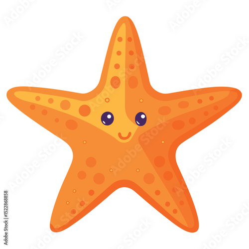 Cartoon Orange Starfish Illustration with Smiling Face and Spotted Pattern on a White Background