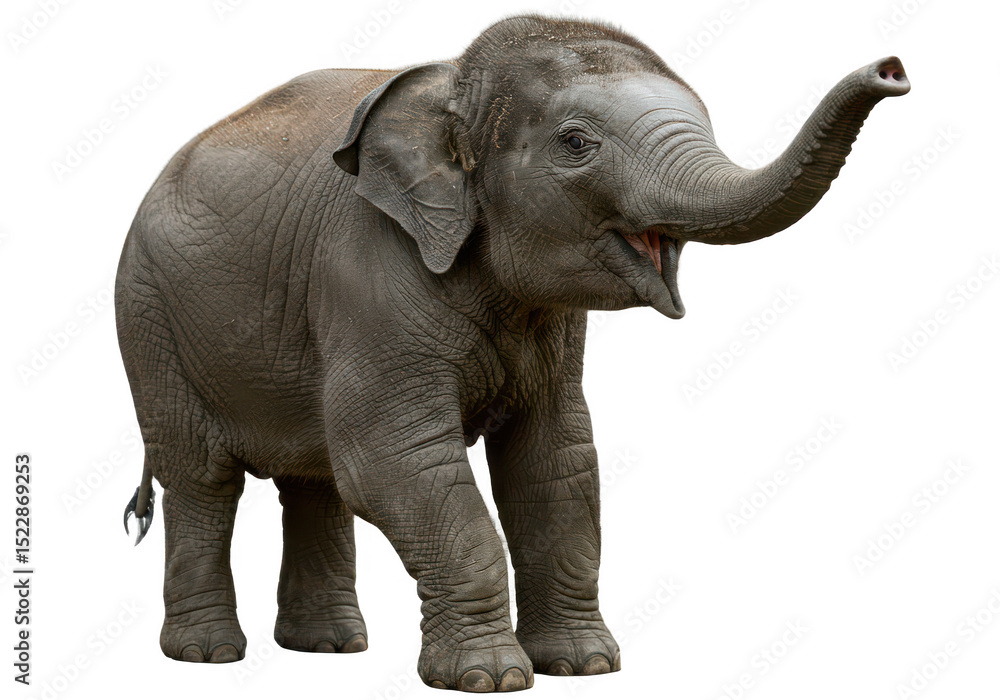 Fototapeta premium Young elephant, transparent background