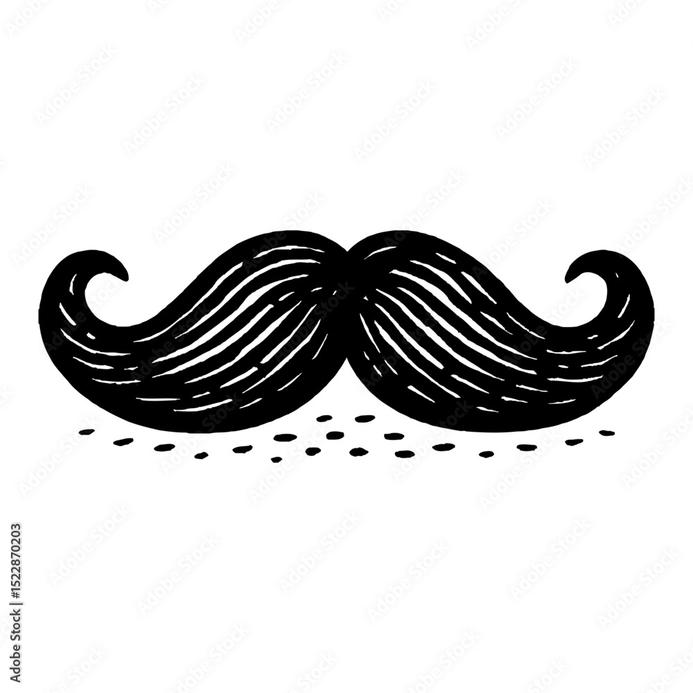 Obraz premium Hand Drawn Mustache Facial Hair Black and White Outline Line Art Drawing Illustration Style