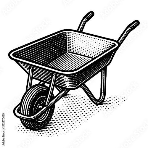 Wheelbarrow Black and White Outline Line Art Drawing Tool for Garden and Construction Work