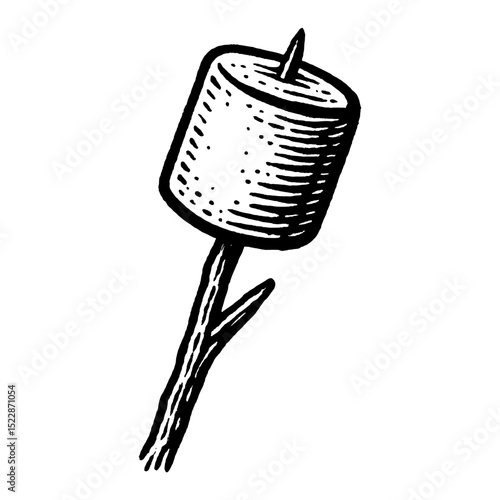 Marshmallow on Stick in Black and White Outline Line Art Drawing Style Food Illustration