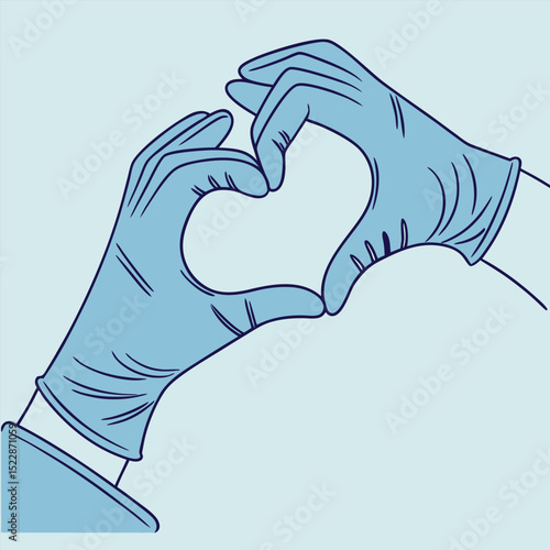 Blue latex heart medical gloves for healthcare icon nurse doctor safety symbol vector design sterile