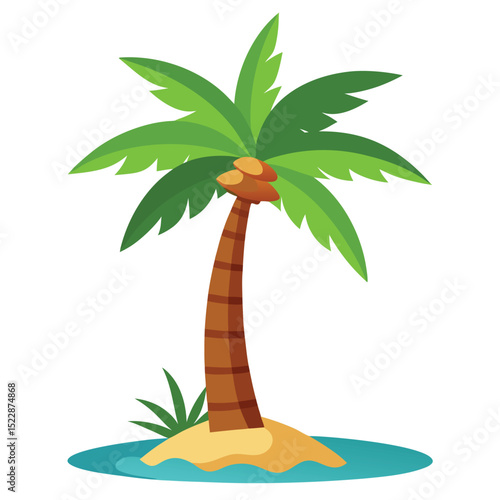 Palm Tree Scene With Sun Loungers And Umbrellas