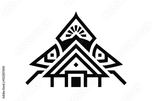 Tribal ghar ornament with ethnic pattern details vector art illustration