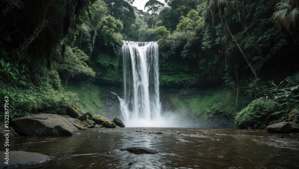 Naklejka premium Falls in the jungle with available empty space for text.