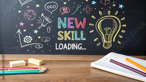 New Skill Loading Chalkboard Illustration of Learning and Development
