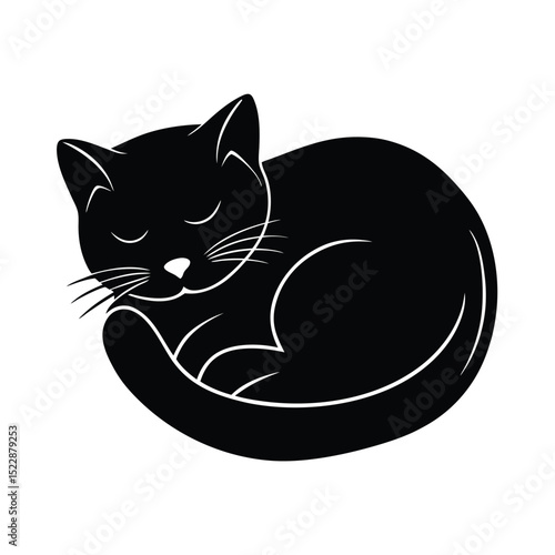 Cat Sleeping Curled Up Cozy Silhouette Icon Vector Illustration