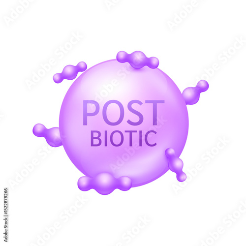 Postbiotics bacteria purple. Good bacterial flora for intestine and stomach for designing dietary supplements healthy nutrition. Health care immunity. Vector EPS10.