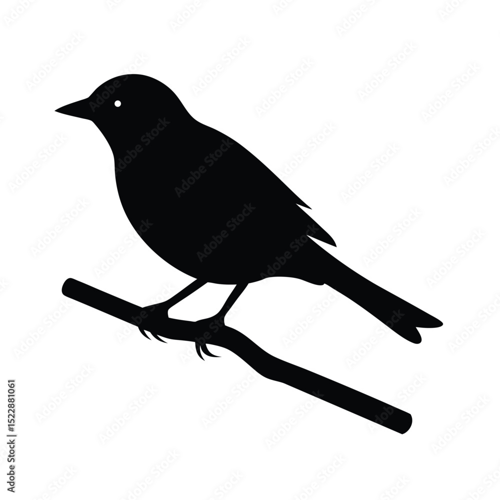 Obraz premium Vector Silhouette of a Bird Perched on a Branch Icon Vector Illustration