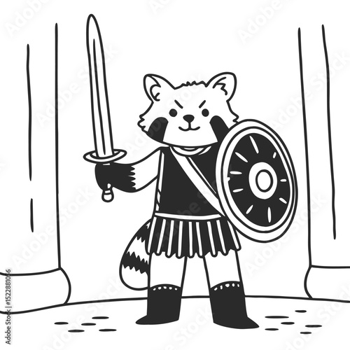 Fierce red panda warrior majestic powerful illustration art cute brave animal vector design nature