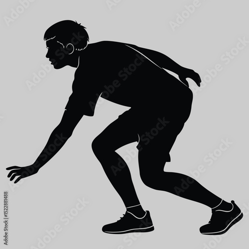 a person crouching in readiness silhouette vector design art and illustration