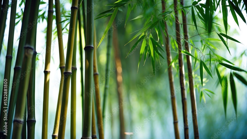 Fototapeta premium Bamboo leaves with a softly blurred side suitable for text entry.