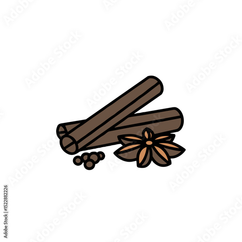 Spices icon featuring cinnamon sticks and star anise in a colorful illustration